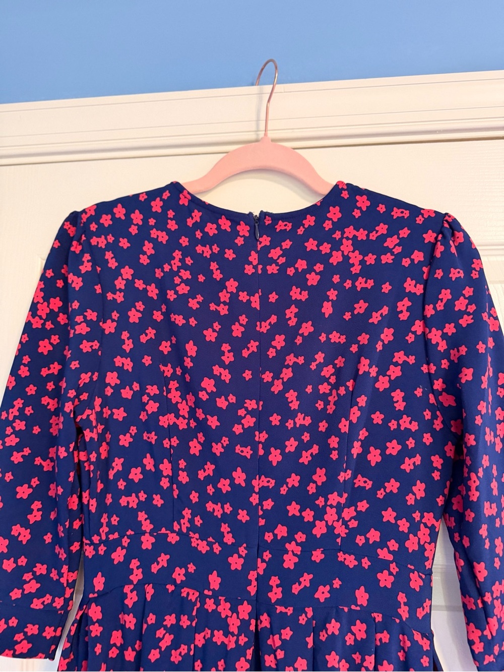 Women's Navy Blue Floral Midi Dress with Pink Print - Picture 10 of 10
